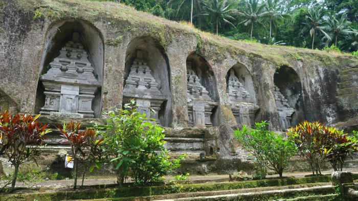 Huge rock formations of Gunung Kawi temple in Bali indonesia 