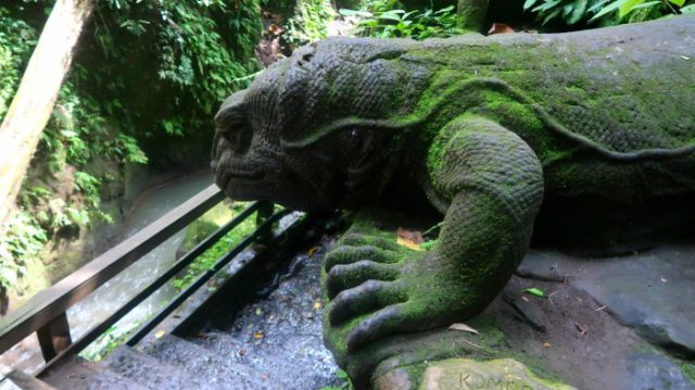 Huge lizard statue in Ubud Sacred Monkey Forest in central Bali