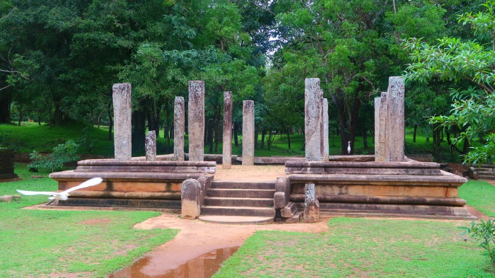 Ruins of the ancient city of Anuradhapura in Sri Lanka and the green lush jungle 