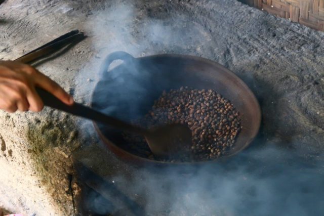 Roasting the coffee and coffee beans in Bali