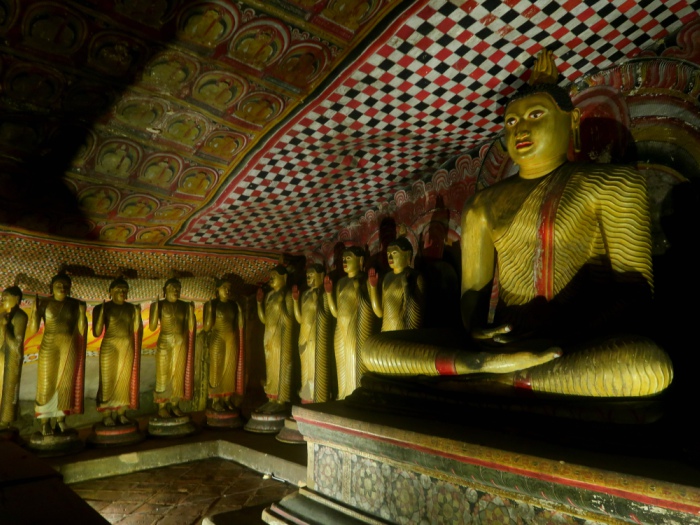 buddha statues inside of Dambulla golden cave temple in sri lanka 
